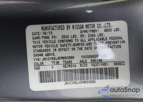 2015 Infiniti Q60 z USA, uszkodzony, nr VIN JN1CV6ELXFM890886